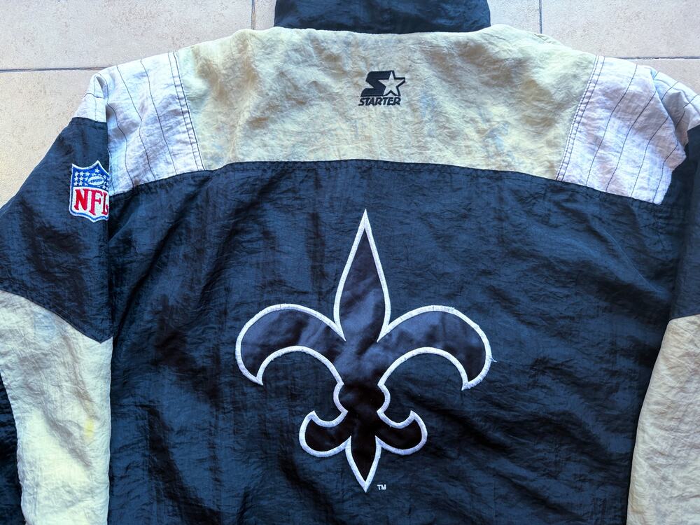 New Orleans Saints 90s STARTER puffer Pullover jacket M L black gold NFL Pro vtg